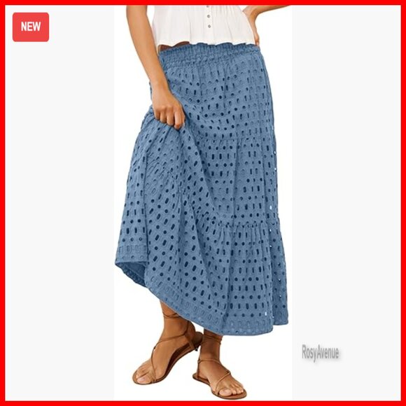 Lightweight Cotton Maxi Skirt with Eyelet Detail and Pockets